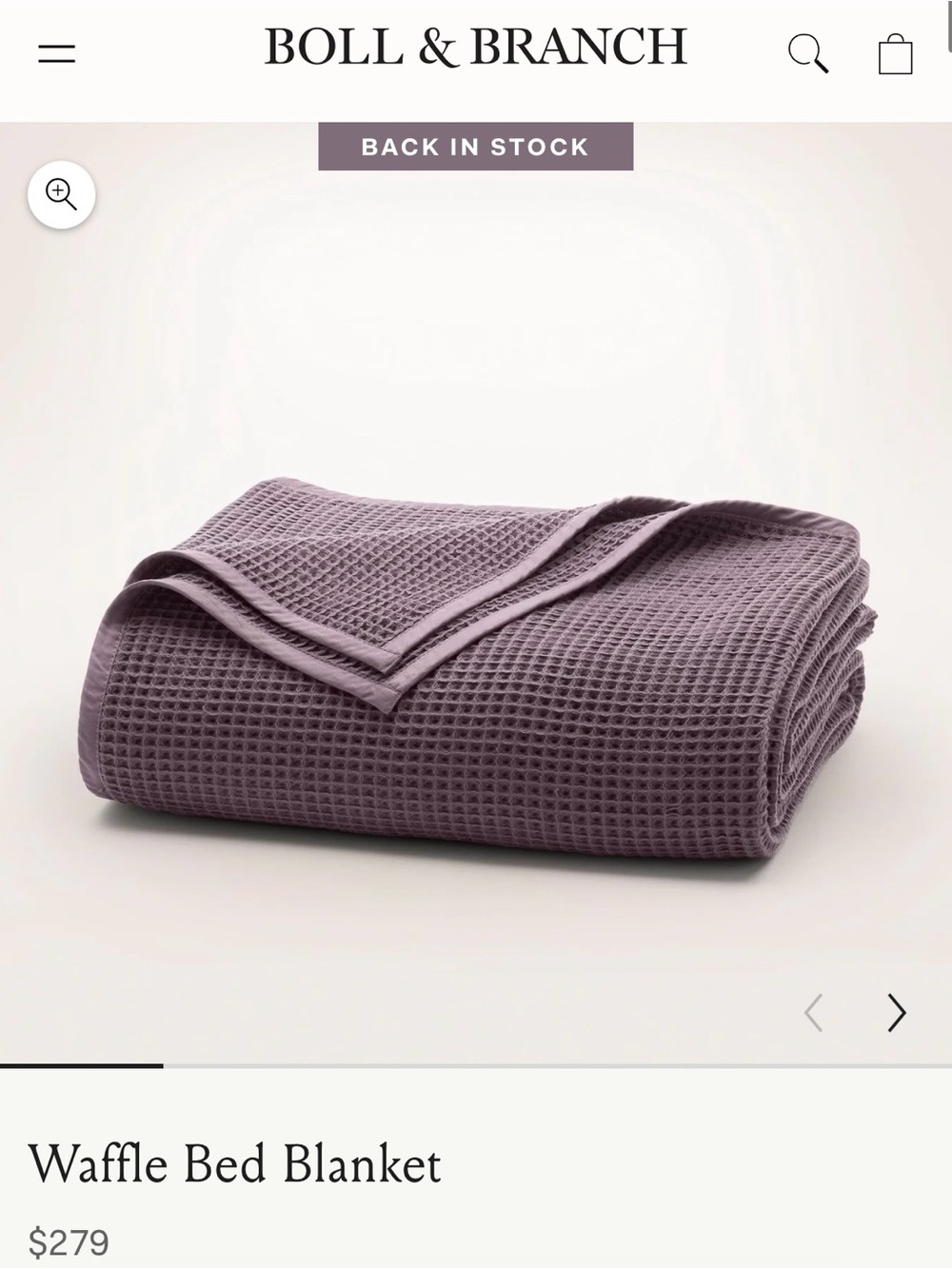 Boll & Branch Waffle Bed Blanket in Plum King NWT